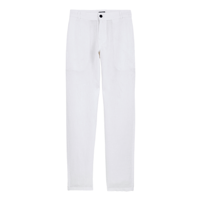 Men linen pants solid - white