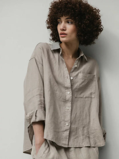 Oversized linen shirt - toasted pigment