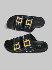 BLACK TROMPE L'OEIL SLIDER WITH EMBROIDERED BUCKLES