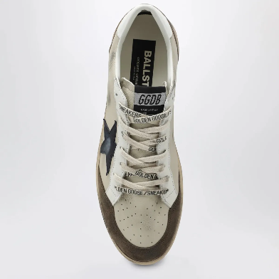 GOLDEN GOOSE BALLSTAR LEATHER AND SUEDE SNEAKERS IN CREAM, WHITE, LIGHT GREY AND MARBLE