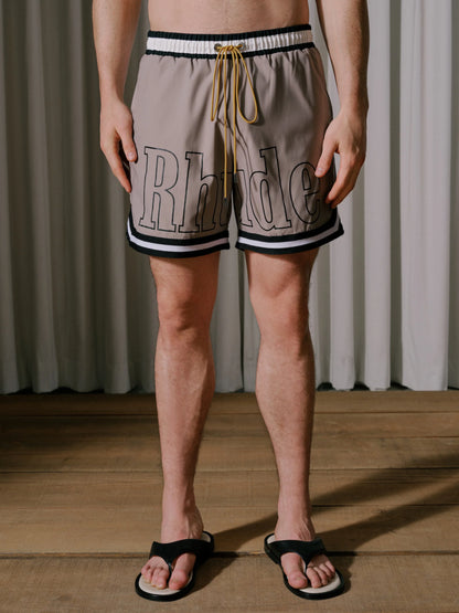 RHUDE BASKETBALL SWIM TRUNKS KHAKI/ WHITE