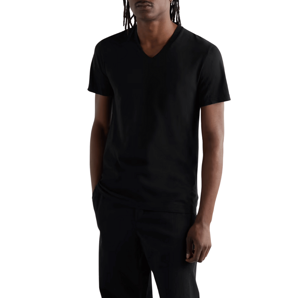 Short Sleeve V Neck Black