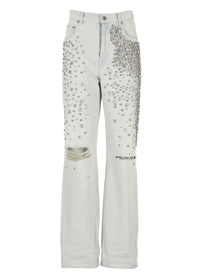 Women'S Bleached Jeans With Cabochon Crystals