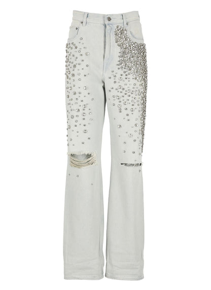 Women's bleached jeans with cabochon crystals