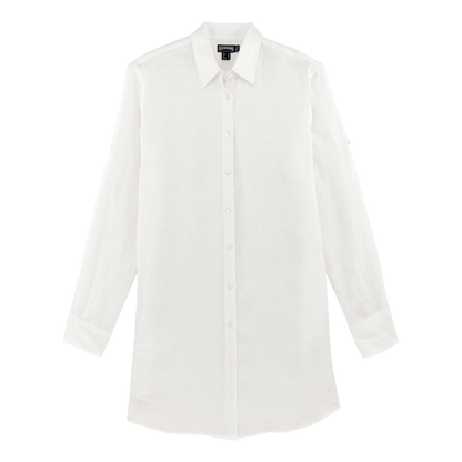 Women linen shirt dress in white