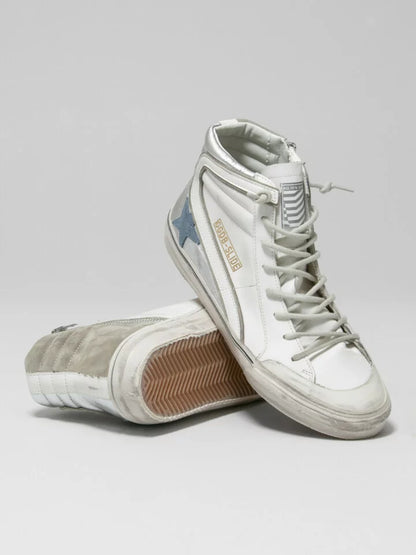 Slide sneakers white suede silver