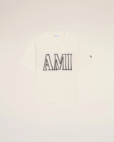 WHITE COTTON AMI PARIS PRINT T-SHIRT