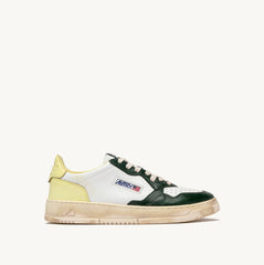 MEDALIST LOW SUPER VINTAGE SNEAKERS IN WHITE, YELLOW AND GREEN LEATHER