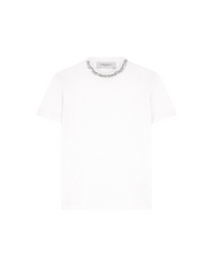 Women's white T-shirt with cabochon crystals