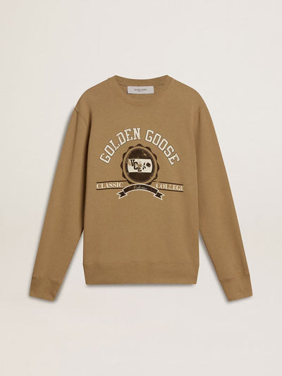 Men's beige cotton sweatshirt with print on the front