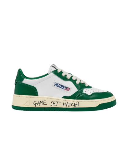 MEDALIST LOW SNEAKERS IN WHITE AND AMAZON LEATHER WITH LETTERING