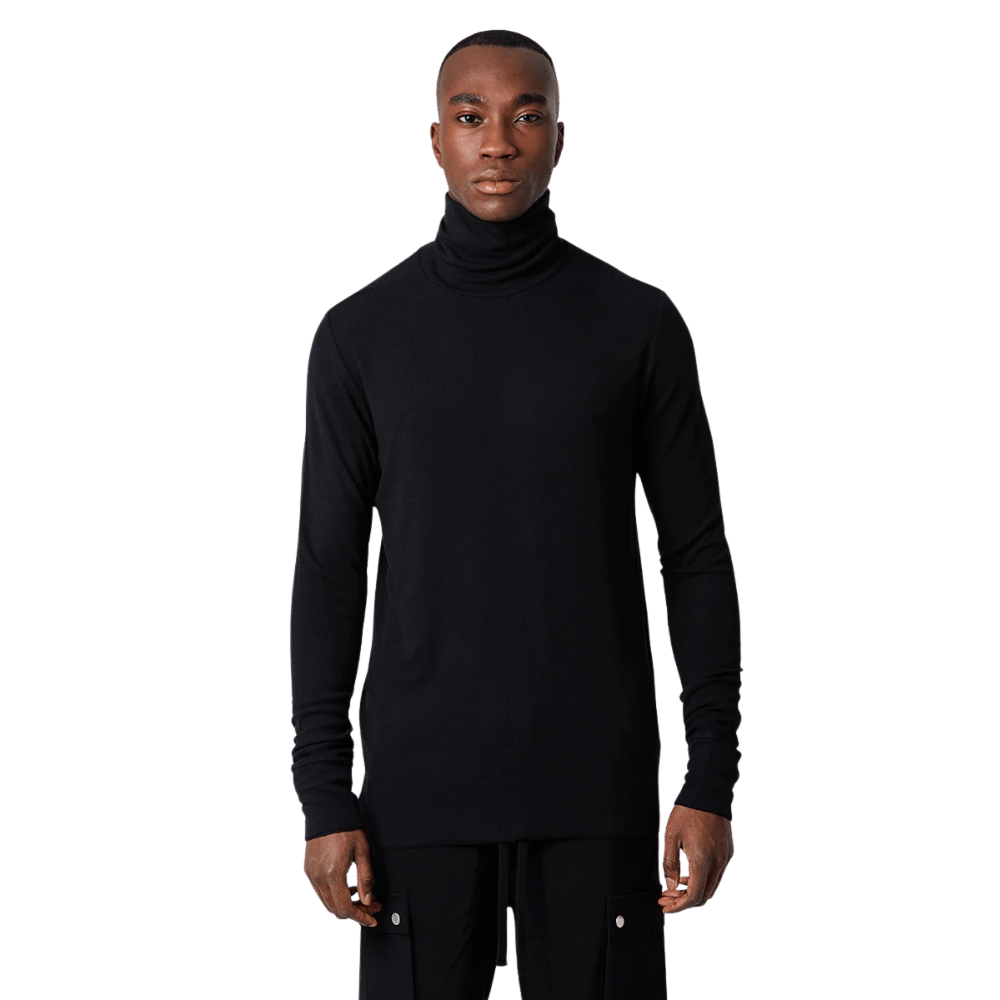 Fine-Ribbed Roll-Neck Black Jumper