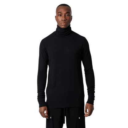 Fine-Ribbed Roll-Neck Black Jumper