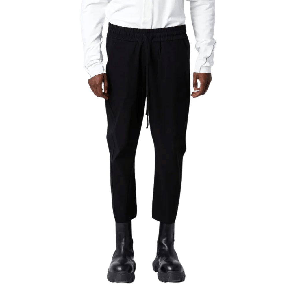 Elastic Waist Straight Leg Black Trousers