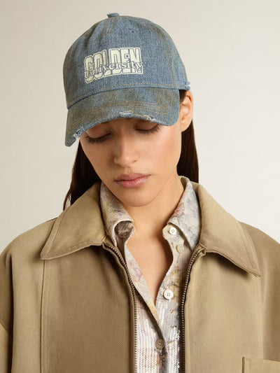 Denim-colored cotton baseball cap with a lived-in finish