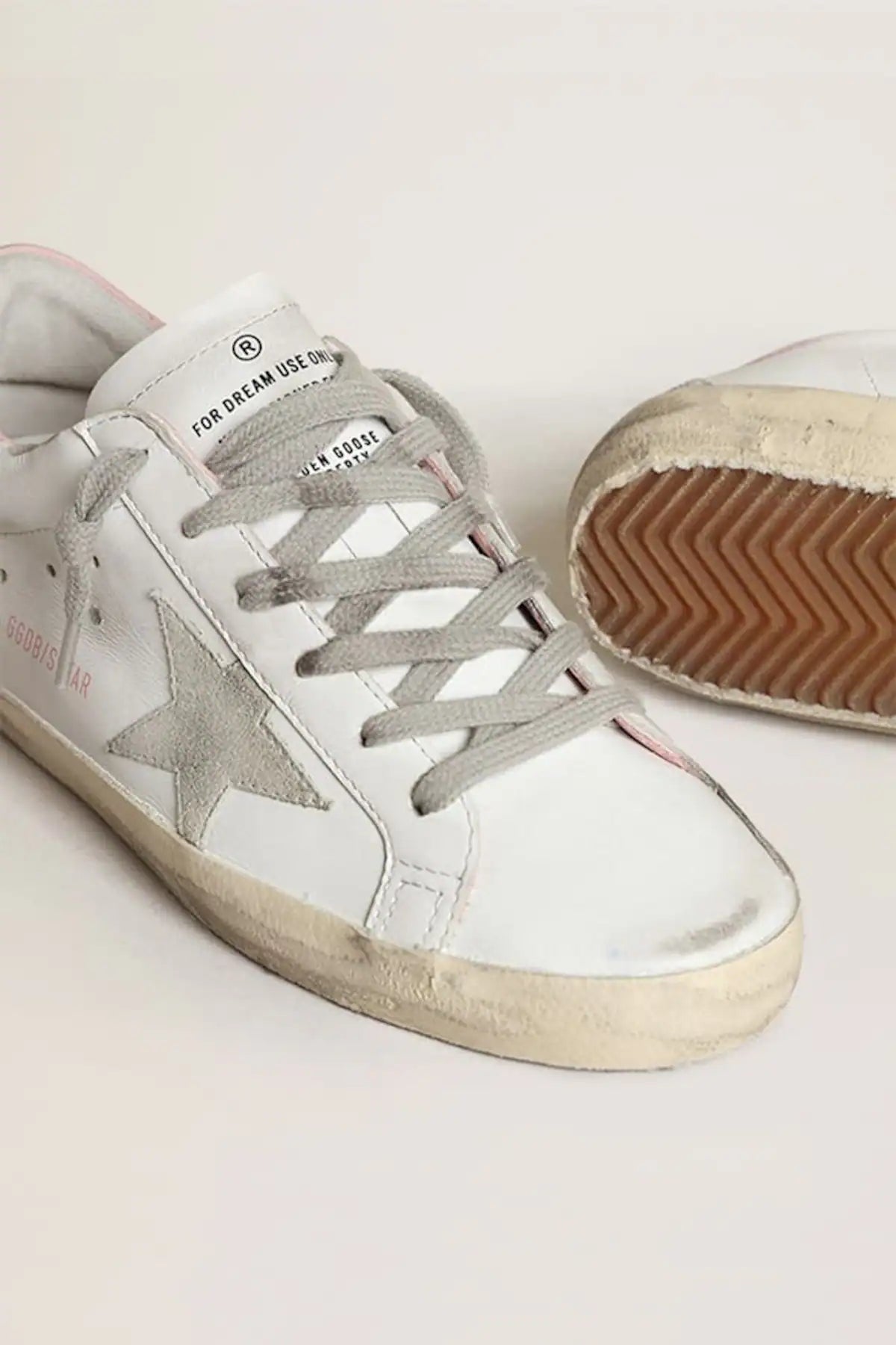 Women's Super-Star with gray suede star and pink leather heel tab