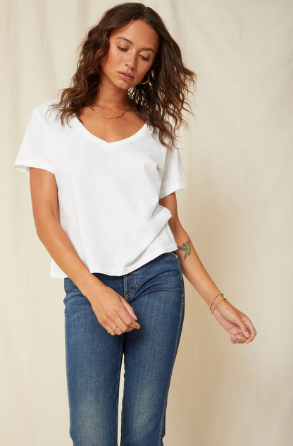 White v-neck tee