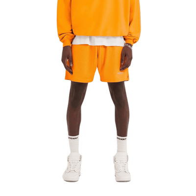 Neon Orange Logo Print Mesh Bermuda Shorts