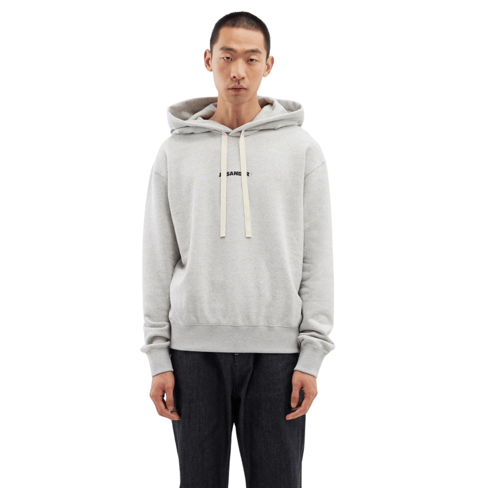 Logo print cotton jersey hoodie - grey marl