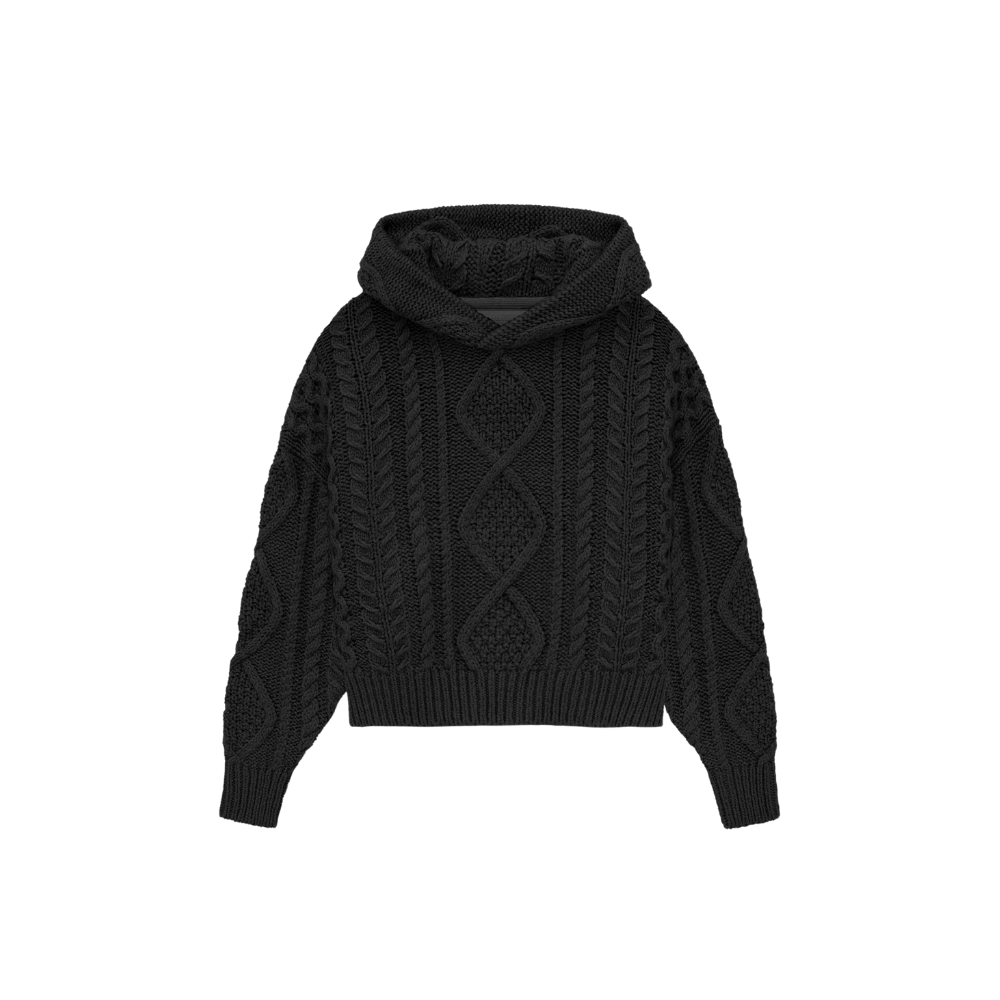 Kids cable knit hood - jet black