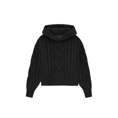 Kids Cable Knit Hood - Jet Black
