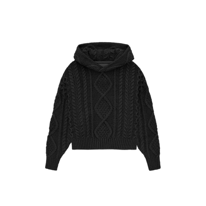 Kids cable knit hood - jet black