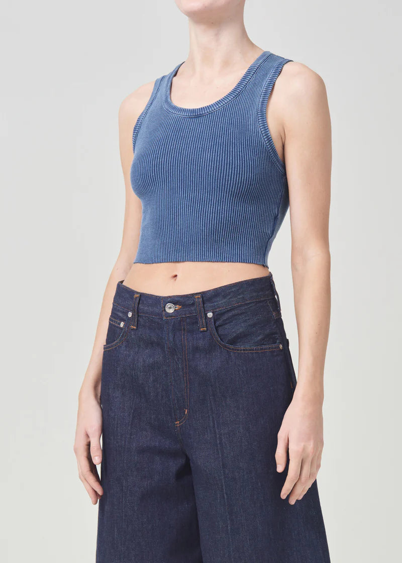 Cropped poppy tank - indigo