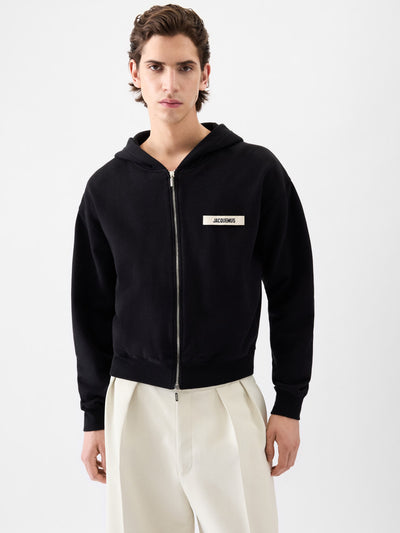 Le hoodie zip gros - black