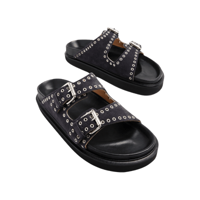 Lennyo Open-Toe Slides - Black Suede