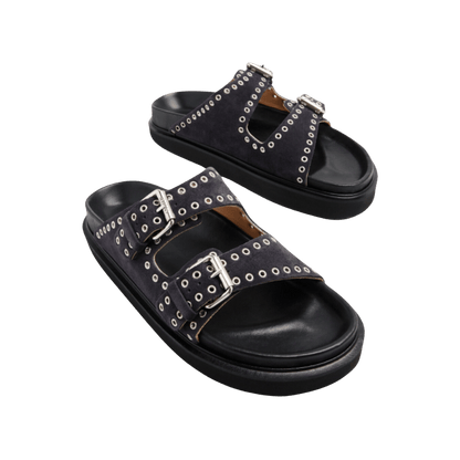 Lennyo Open-Toe Slides - black suede