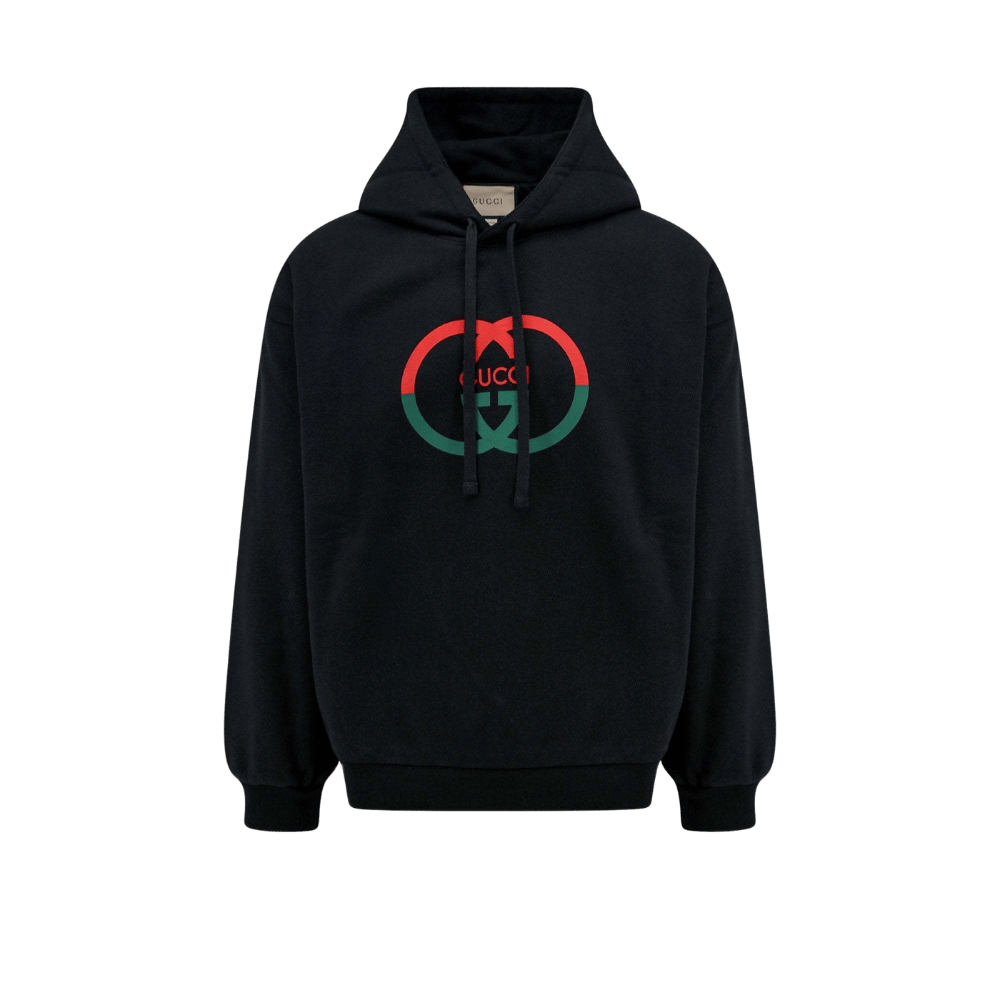 Cotton jersey hooded printed sweatshirt - black