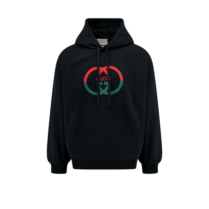 Cotton jersey hooded printed sweatshirt - black