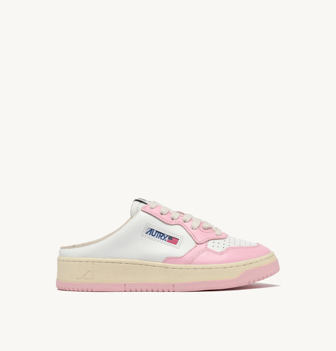 MEDALIST MULE SNEAKERS IN WHITE AND BLUSHING BRIDE LEATHER