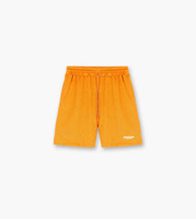 Neon orange logo print mesh bermuda shorts