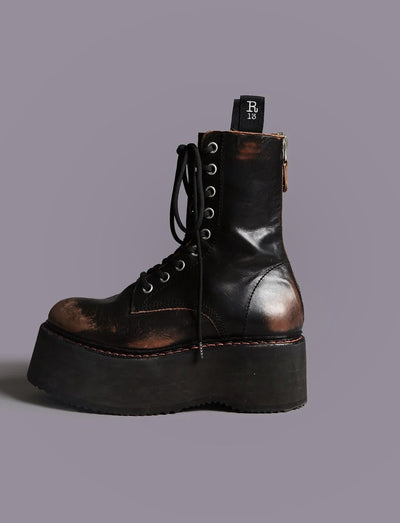DOUBLE STACK LEATHER BOOTS | BROWN