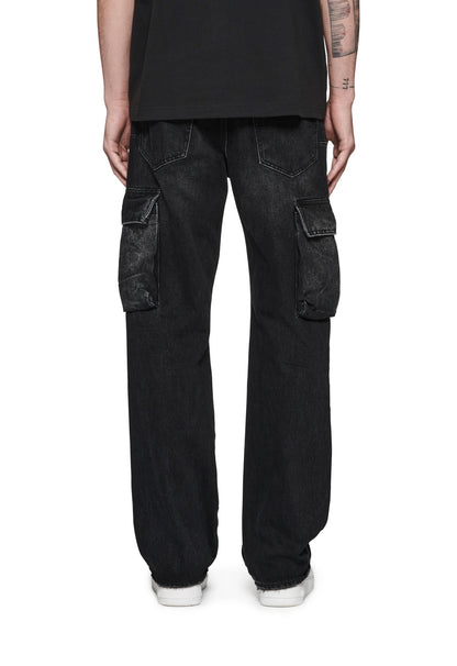 Mid rise with straight leg cargo jeans - black