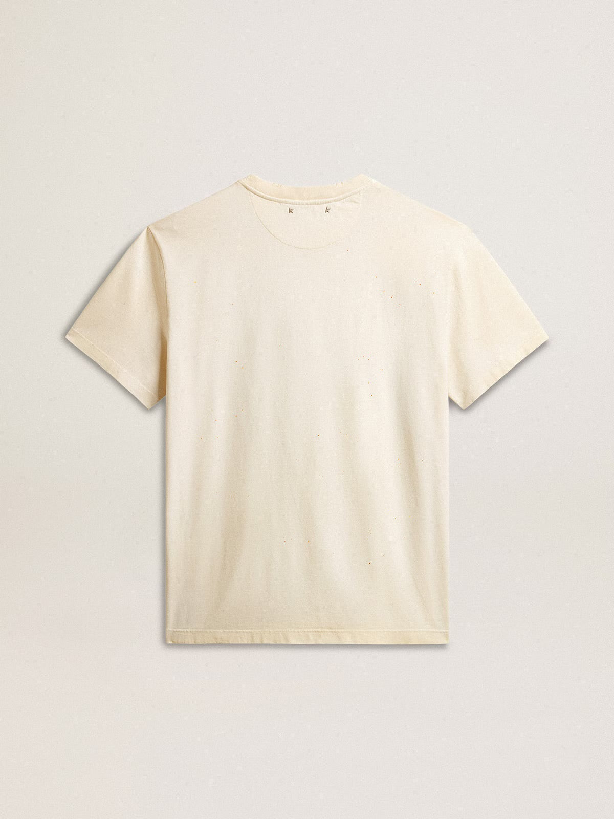 Men's aged white cotton T-shirt with gold print