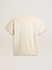 Men's aged white cotton T-shirt with gold print