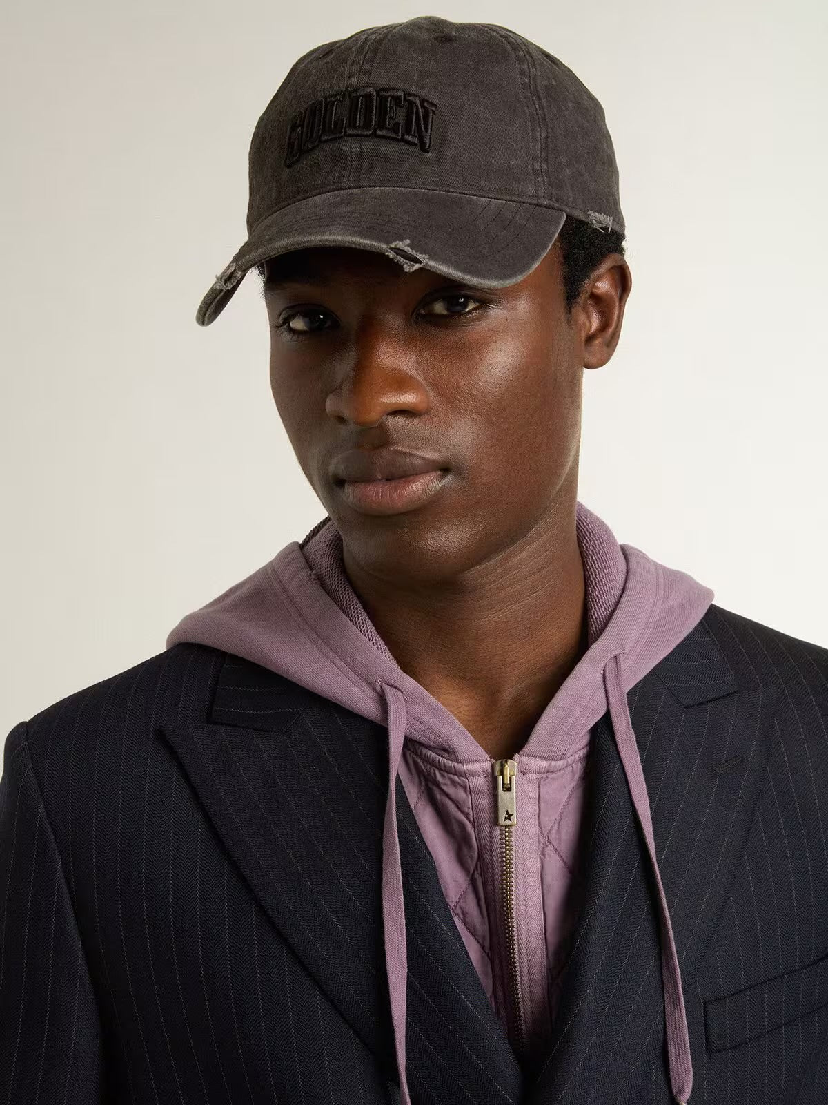 Gray distressed baseball cap with embroidery