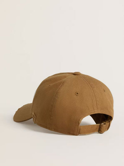Beige cotton baseball cap with a lived-in finish