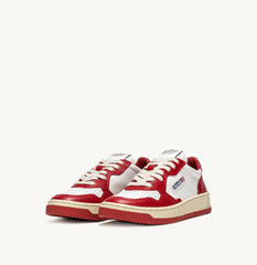 MEDALIST LOW BICOLOR SNEAKERS IN WHITE AND RED LEATHER
