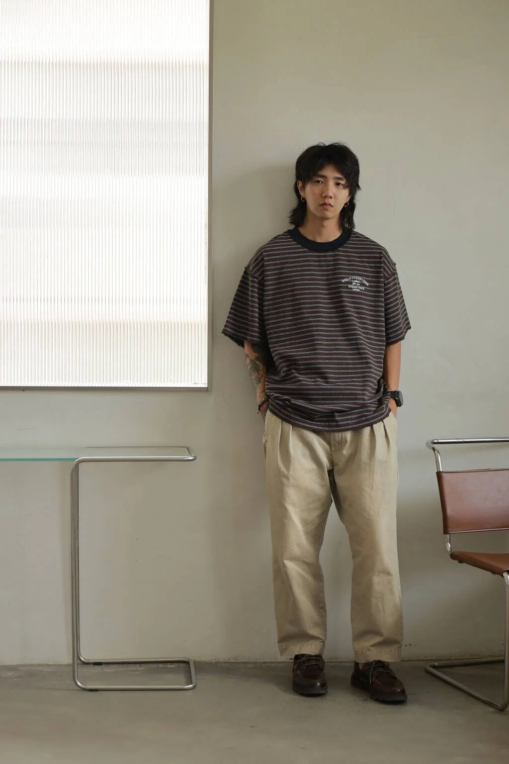LAPIVIMA STRIPED LOGO T-SHIRT - BROWN