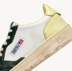 MEDALIST LOW SUPER VINTAGE SNEAKERS IN WHITE, YELLOW AND GREEN LEATHER