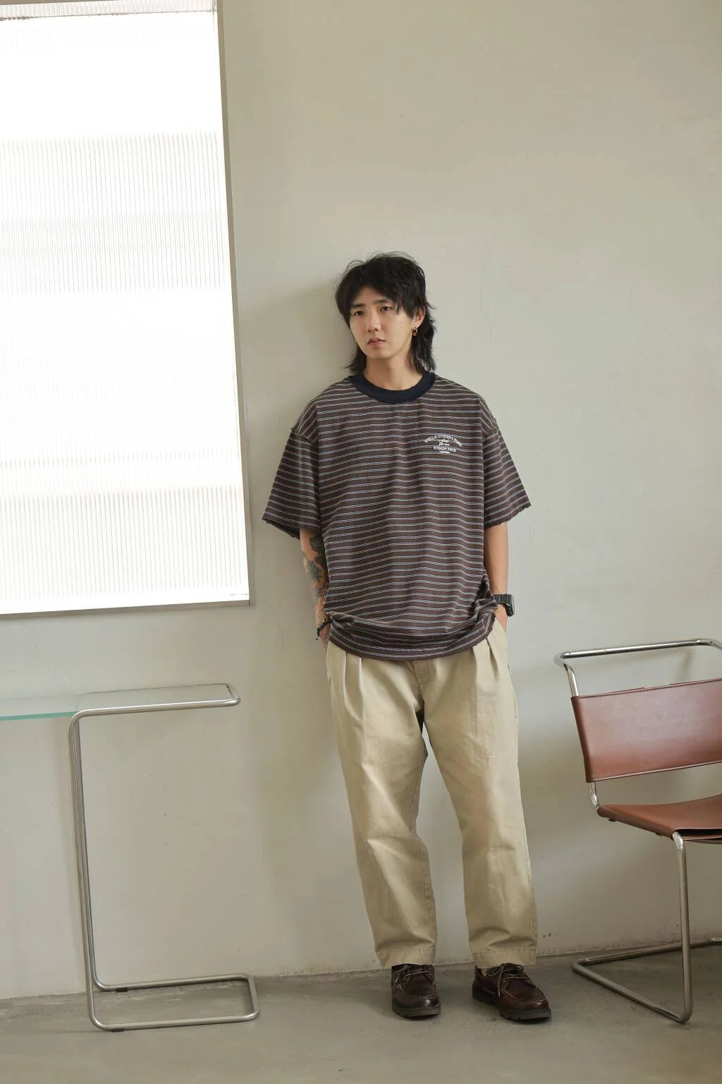 LAPIVIMA STRIPED LOGO T-SHIRT - BROWN