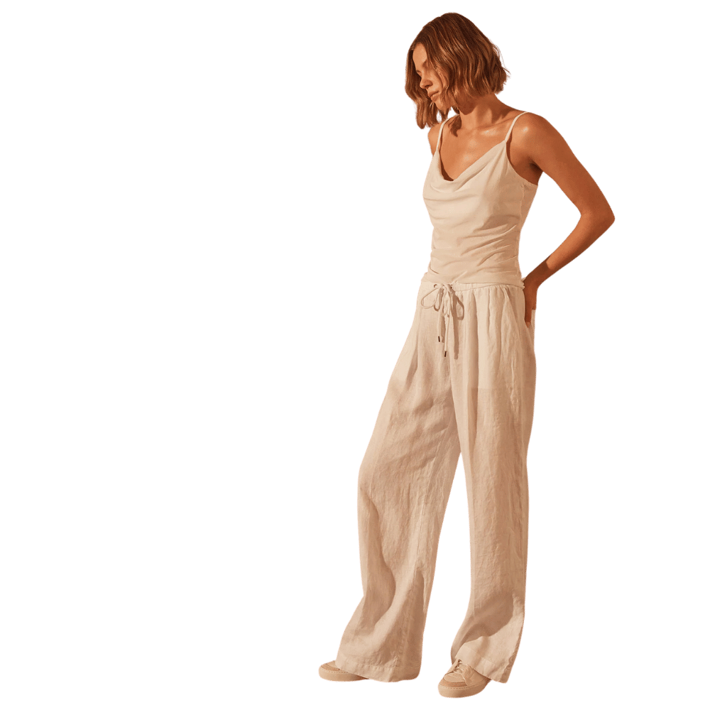 Wide leg relaxed linen pant - white