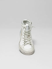 Slide sneakers white suede silver