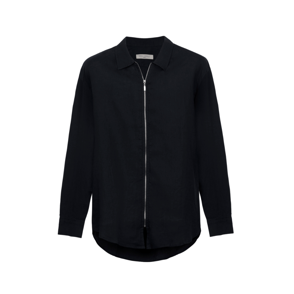 Zipper 100% linen black