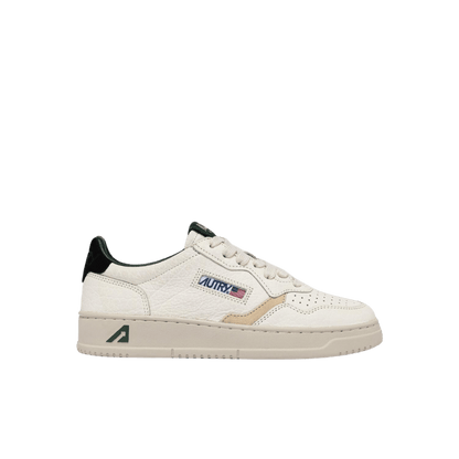 MEDALIST LOW SNEAKERS WHITE/TEXTURED LEATHER WITH GREEN BLACK AND BEIGE DETAILS