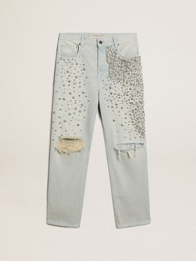 Women'S Bleached Jeans With Cabochon Crystals