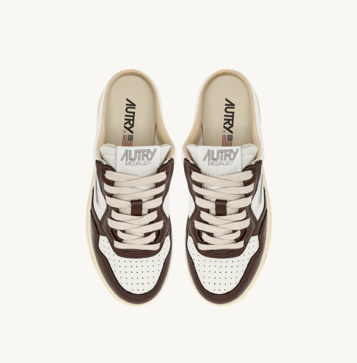 MEDALIST MULE SNEAKERS IN WHITE AND PINECONE LEATHER